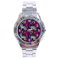 Colorful Elephants Love Background Stainless Steel Analogue Watch