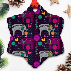 Colorful Elephants Love Background Ornament (Snowflake)