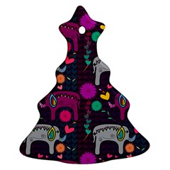 Colorful Elephants Love Background Ornament (Christmas Tree) 