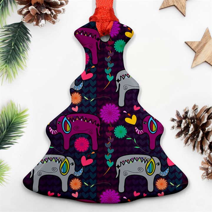 Colorful Elephants Love Background Ornament (Christmas Tree) 