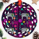 Colorful Elephants Love Background Round Filigree Ornament (Two Sides) Front