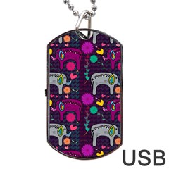 Colorful Elephants Love Background Dog Tag USB Flash (One Side)