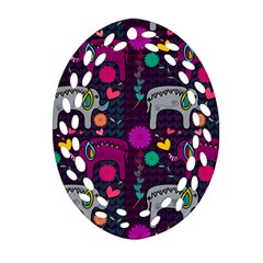 Colorful Elephants Love Background Oval Filigree Ornament (Two Sides)