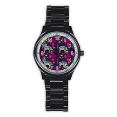 Colorful Elephants Love Background Stainless Steel Round Watch by Simbadda