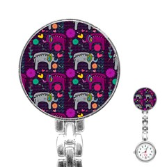 Colorful Elephants Love Background Stainless Steel Nurses Watch