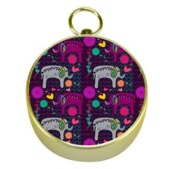 Colorful Elephants Love Background Gold Compasses