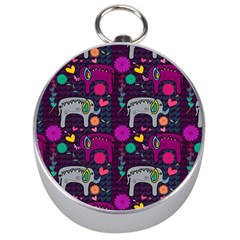 Colorful Elephants Love Background Silver Compasses