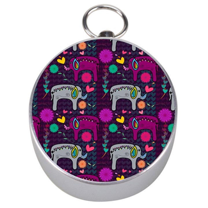 Colorful Elephants Love Background Silver Compasses