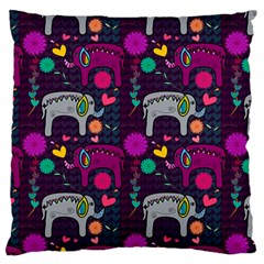 Colorful Elephants Love Background Large Flano Cushion Case (one Side) by Simbadda