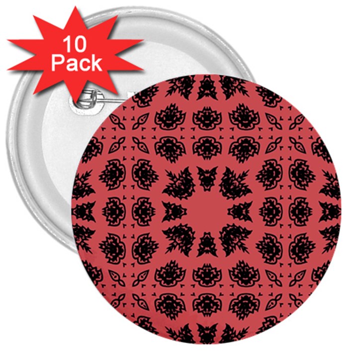 Digital Computer Graphic Seamless Patterned Ornament In A Red Colors For Design 3  Buttons (10 pack) 