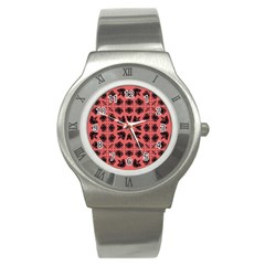 Digital Computer Graphic Seamless Patterned Ornament In A Red Colors For Design Stainless Steel Watch by Simbadda