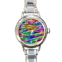 Digitally Created Abstract Rainbow Background Pattern Round Italian Charm Watch by Simbadda