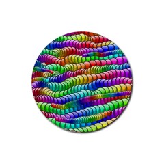 Digitally Created Abstract Rainbow Background Pattern Rubber Round Coaster (4 Pack)  by Simbadda