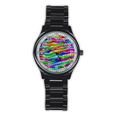 Digitally Created Abstract Rainbow Background Pattern Stainless Steel Round Watch by Simbadda