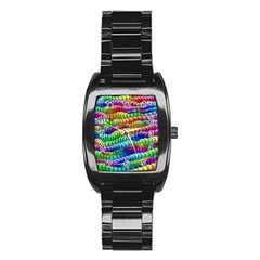 Digitally Created Abstract Rainbow Background Pattern Stainless Steel Barrel Watch