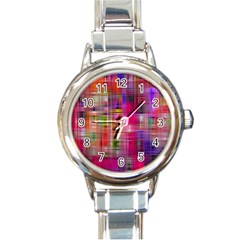 Background Abstract Weave Of Tightly Woven Colors Round Italian Charm Watch by Simbadda