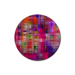 Background Abstract Weave Of Tightly Woven Colors Rubber Round Coaster (4 Pack)  by Simbadda