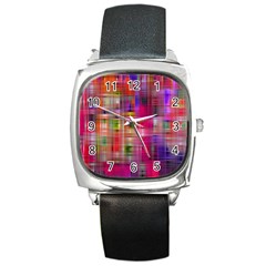 Background Abstract Weave Of Tightly Woven Colors Square Metal Watch by Simbadda