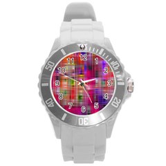 Background Abstract Weave Of Tightly Woven Colors Round Plastic Sport Watch (l) by Simbadda