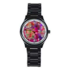 Background Abstract Weave Of Tightly Woven Colors Stainless Steel Round Watch by Simbadda