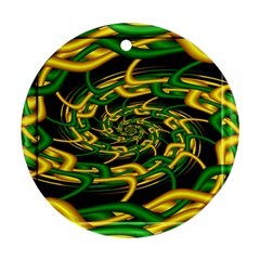 Green Yellow Fractal Vortex In 3d Glass Ornament (round) by Simbadda