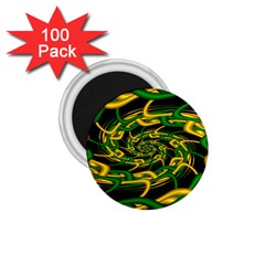 Green Yellow Fractal Vortex In 3d Glass 1 75  Magnets (100 Pack)  by Simbadda