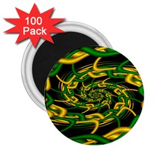 Green Yellow Fractal Vortex In 3d Glass 2 25  Magnets (100 Pack)  by Simbadda