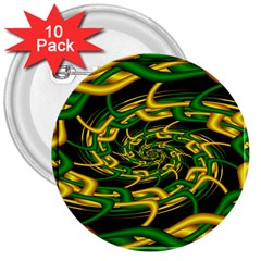 Green Yellow Fractal Vortex In 3d Glass 3  Buttons (10 Pack)  by Simbadda