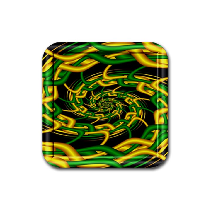 Green Yellow Fractal Vortex In 3d Glass Rubber Coaster (Square) 