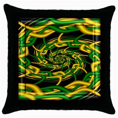 Green Yellow Fractal Vortex In 3d Glass Throw Pillow Case (black) by Simbadda