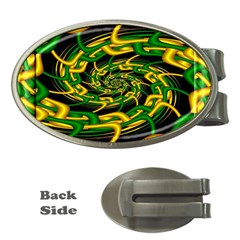 Green Yellow Fractal Vortex In 3d Glass Money Clips (oval)  by Simbadda