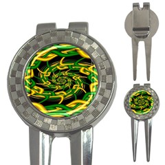 Green Yellow Fractal Vortex In 3d Glass 3-in-1 Golf Divots by Simbadda