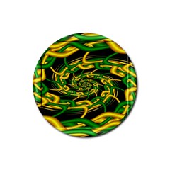 Green Yellow Fractal Vortex In 3d Glass Rubber Coaster (round)  by Simbadda