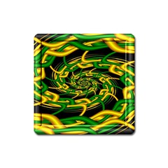 Green Yellow Fractal Vortex In 3d Glass Square Magnet by Simbadda