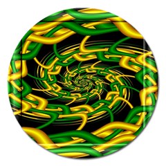 Green Yellow Fractal Vortex In 3d Glass Magnet 5  (round) by Simbadda