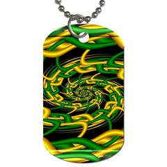 Green Yellow Fractal Vortex In 3d Glass Dog Tag (one Side) by Simbadda