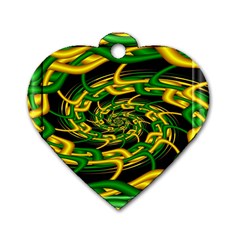 Green Yellow Fractal Vortex In 3d Glass Dog Tag Heart (two Sides)