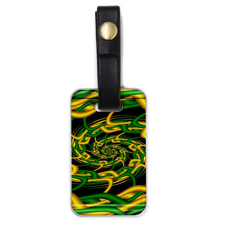 Green Yellow Fractal Vortex In 3d Glass Luggage Tags (One Side) 