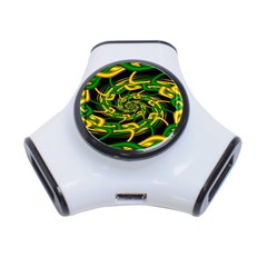 Green Yellow Fractal Vortex In 3d Glass 3-port Usb Hub by Simbadda