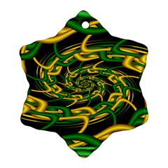 Green Yellow Fractal Vortex In 3d Glass Snowflake Ornament (two Sides) by Simbadda