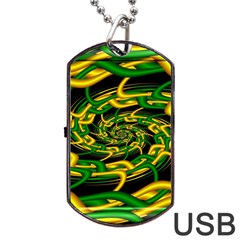 Green Yellow Fractal Vortex In 3d Glass Dog Tag Usb Flash (two Sides)