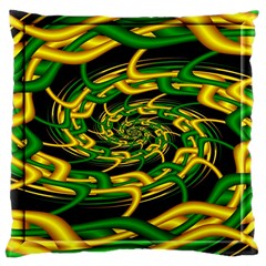 Green Yellow Fractal Vortex In 3d Glass Large Cushion Case (two Sides) by Simbadda