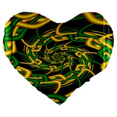 Green Yellow Fractal Vortex In 3d Glass Large 19  Premium Heart Shape Cushions by Simbadda