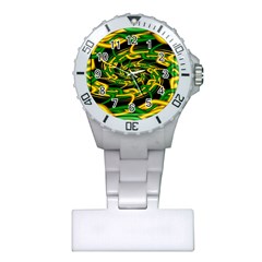 Green Yellow Fractal Vortex In 3d Glass Plastic Nurses Watch by Simbadda