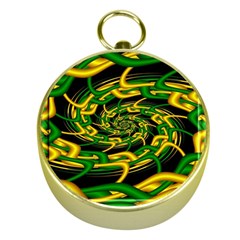 Green Yellow Fractal Vortex In 3d Glass Gold Compasses by Simbadda