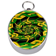 Green Yellow Fractal Vortex In 3d Glass Silver Compasses by Simbadda