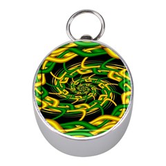 Green Yellow Fractal Vortex In 3d Glass Mini Silver Compasses by Simbadda