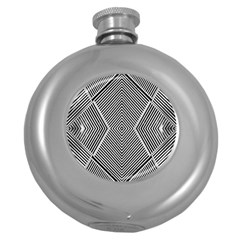 Black And White Line Abstract Round Hip Flask (5 Oz) by Simbadda