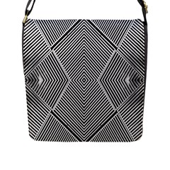 Black And White Line Abstract Flap Messenger Bag (l)  by Simbadda