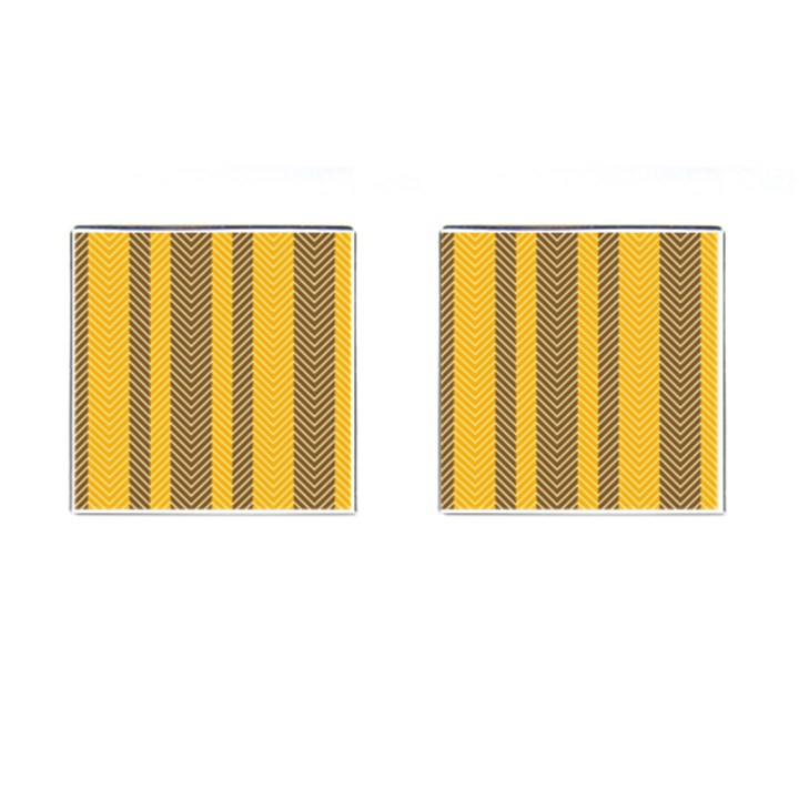 Brown And Orange Herringbone Pattern Wallpaper Background Cufflinks (Square)